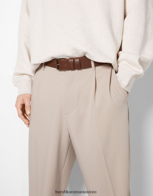 Bershka bărbați centura lata din imitatie de piele maro Z86D3636 accesorii