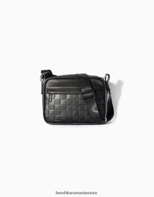 Bershka bărbați geantă crossbody cu design în carouri negru Z86D3593 accesorii