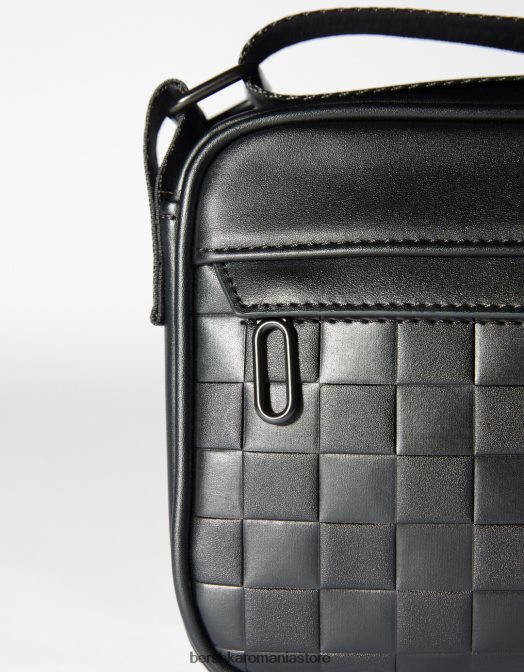 Bershka bărbați geantă crossbody cu design în carouri negru Z86D3593 accesorii