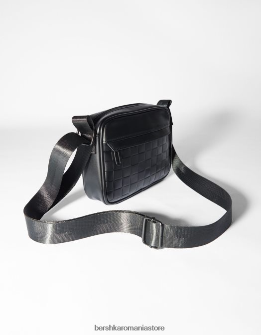 Bershka bărbați geantă crossbody cu design în carouri negru Z86D3593 accesorii