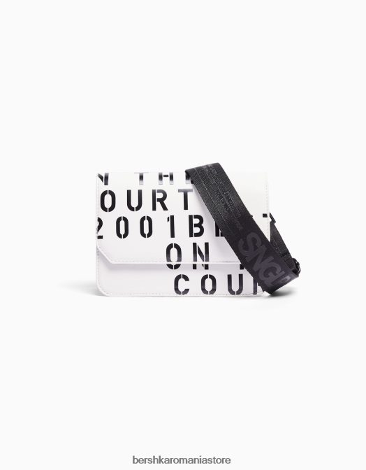 Bershka bărbați geantă crossbody cu inscripții alb Z86D3583 accesorii