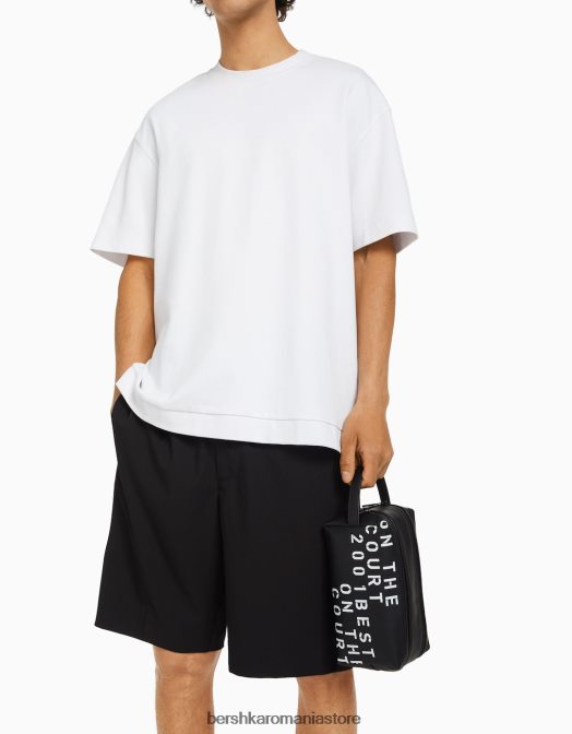 Bershka bărbați geantă de toaletă cu inscripții negru Z86D3584 accesorii