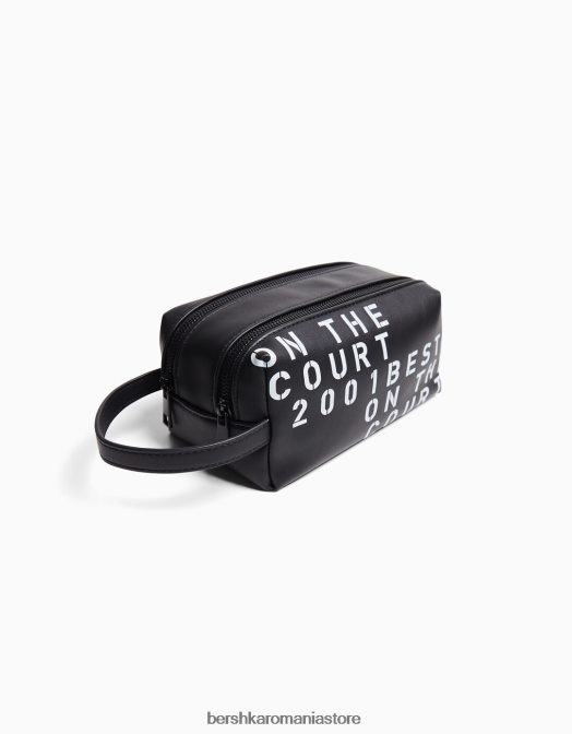 Bershka bărbați geantă de toaletă cu inscripții negru Z86D3584 accesorii
