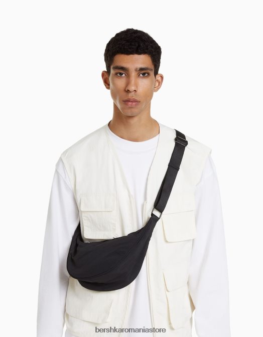 Bershka bărbați geantă din amestec de nailon cu curea reglabilă negru Z86D3599 accesorii