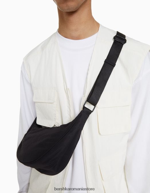 Bershka bărbați geantă din amestec de nailon cu curea reglabilă negru Z86D3599 accesorii