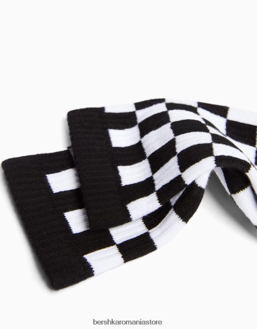 Bershka bărbați Pachet de 2 șosete cu imprimeu în șah negru Z86D3425 accesorii