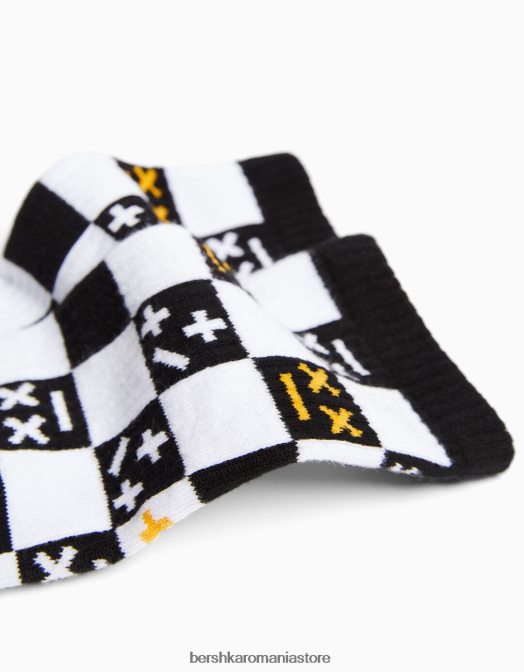 Bershka bărbați Pachet de 2 șosete cu imprimeu în șah negru Z86D3425 accesorii