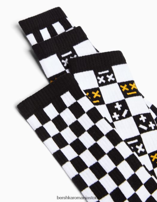 Bershka bărbați Pachet de 2 șosete cu imprimeu în șah negru Z86D3425 accesorii