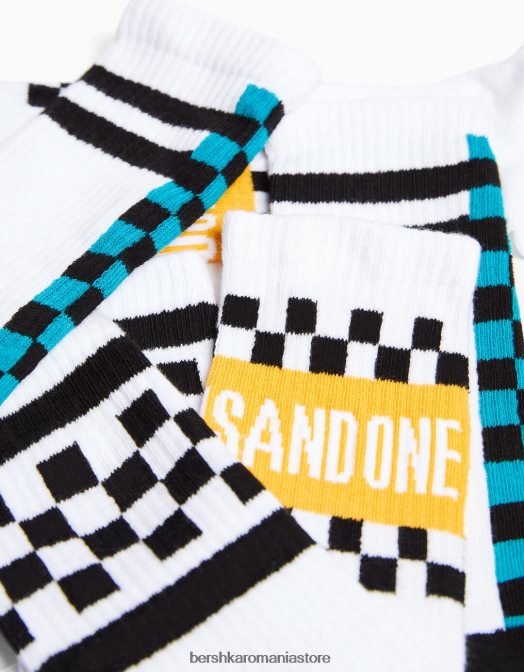 Bershka bărbați Pachet de 3 șosete cu imprimeu în șah alb Z86D3417 accesorii