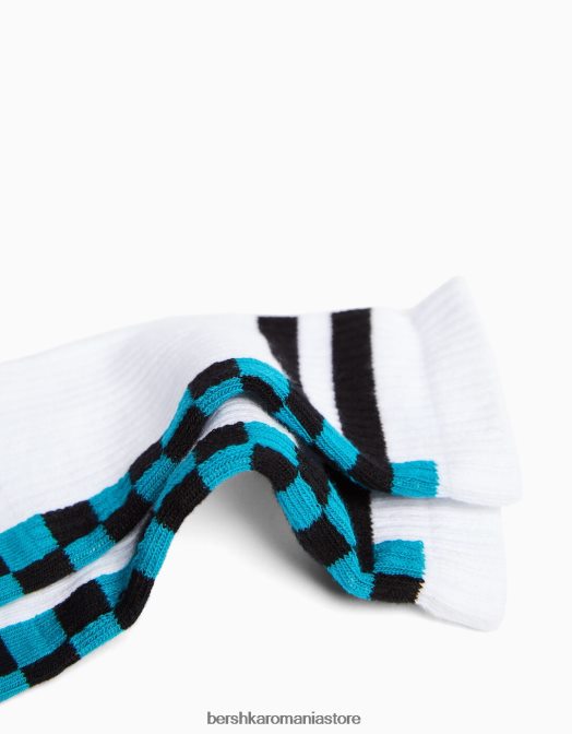 Bershka bărbați Pachet de 3 șosete cu imprimeu în șah alb Z86D3417 accesorii