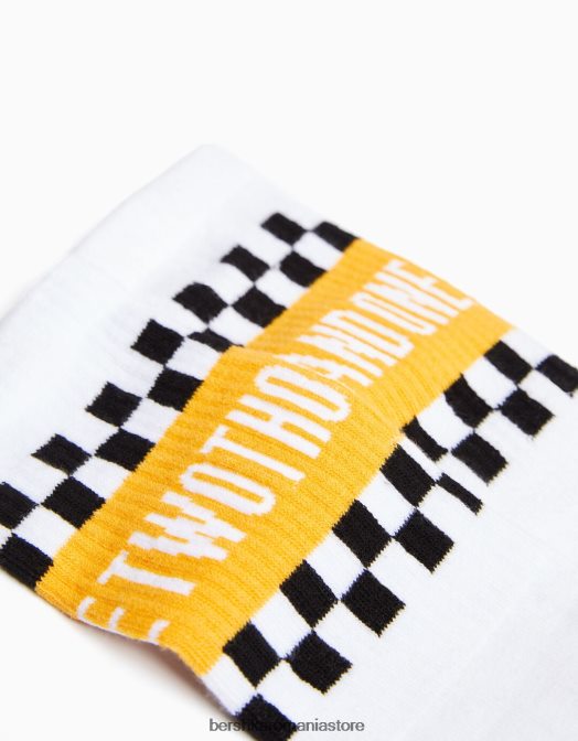 Bershka bărbați Pachet de 3 șosete cu imprimeu în șah alb Z86D3417 accesorii