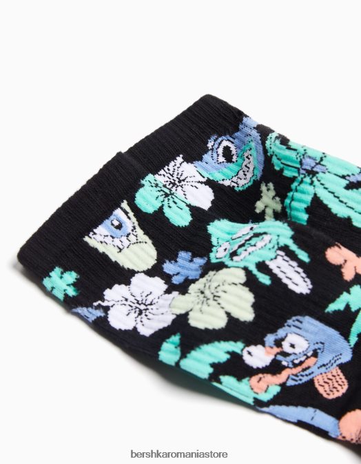 Bershka bărbați pachet de 2 perechi de șosete imprimate negru Z86D3424 accesorii