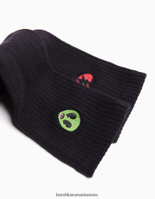 Bershka bărbați pachet de 3 perechi de șosete brodate negru Z86D3420 accesorii