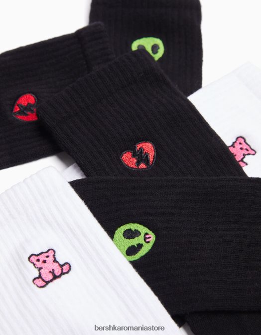Bershka bărbați pachet de 3 perechi de șosete brodate negru Z86D3420 accesorii