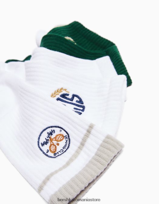 Bershka bărbați pachet de 3 perechi de șosete de varsity brodate alb Z86D3419 accesorii