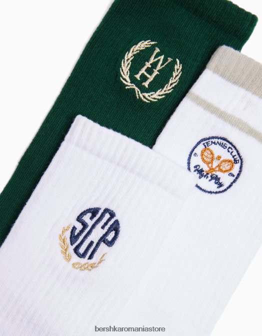 Bershka bărbați pachet de 3 perechi de șosete de varsity brodate alb Z86D3419 accesorii