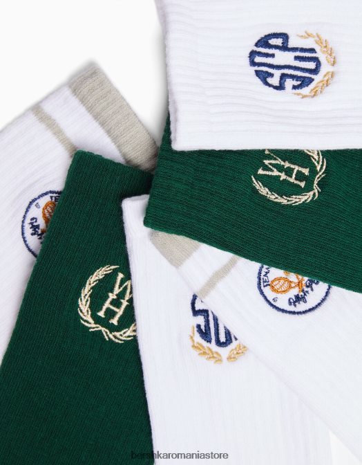 Bershka bărbați pachet de 3 perechi de șosete de varsity brodate alb Z86D3419 accesorii