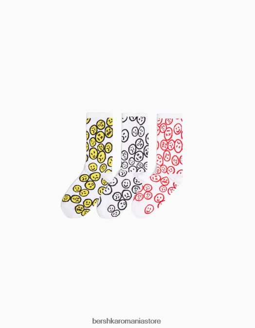 Bershka bărbați set de 3 ciorapi imprimati alb Z86D3422 accesorii