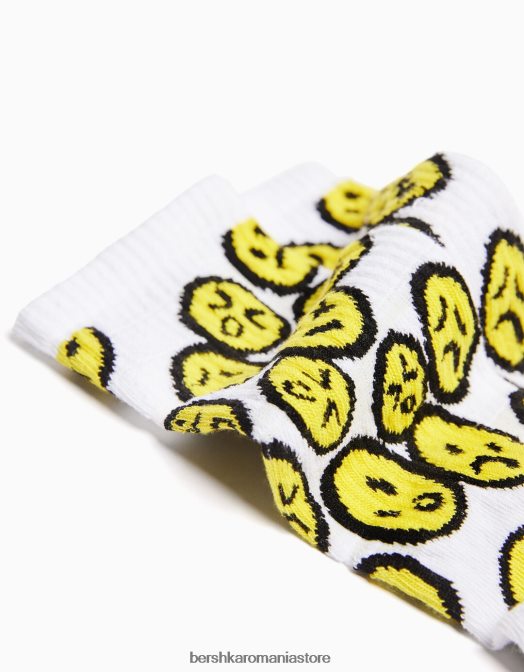 Bershka bărbați set de 3 ciorapi imprimati alb Z86D3422 accesorii