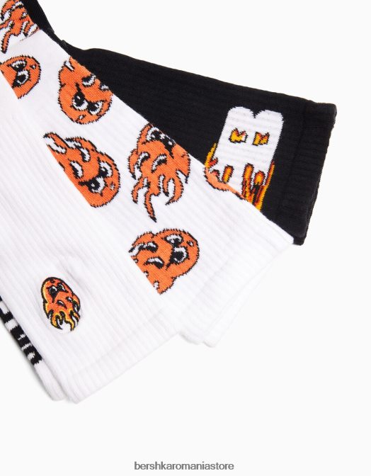 Bershka bărbați set de 3 ciorapi imprimati alb Z86D3426 accesorii