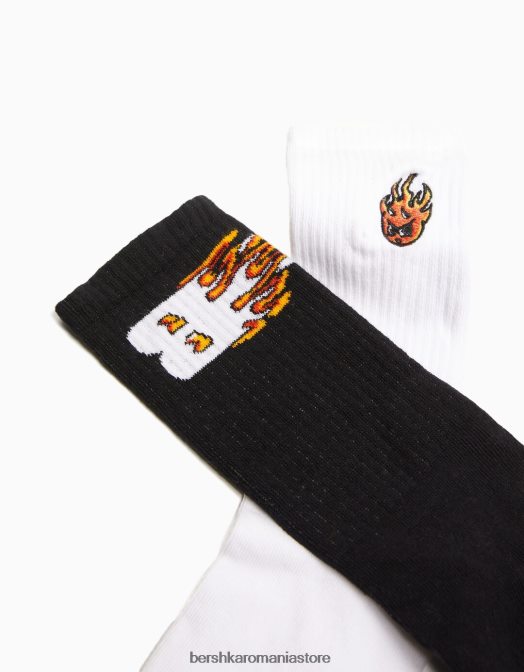 Bershka bărbați set de 3 ciorapi imprimati alb Z86D3426 accesorii