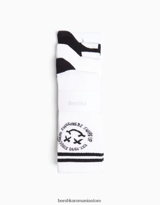 Bershka bărbați set de 3 ciorapi imprimati alb Z86D3427 accesorii