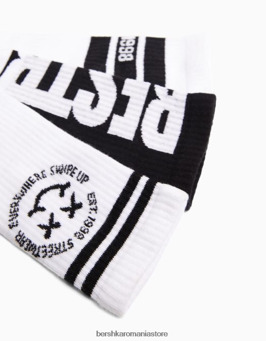 Bershka bărbați set de 3 ciorapi imprimati alb Z86D3427 accesorii