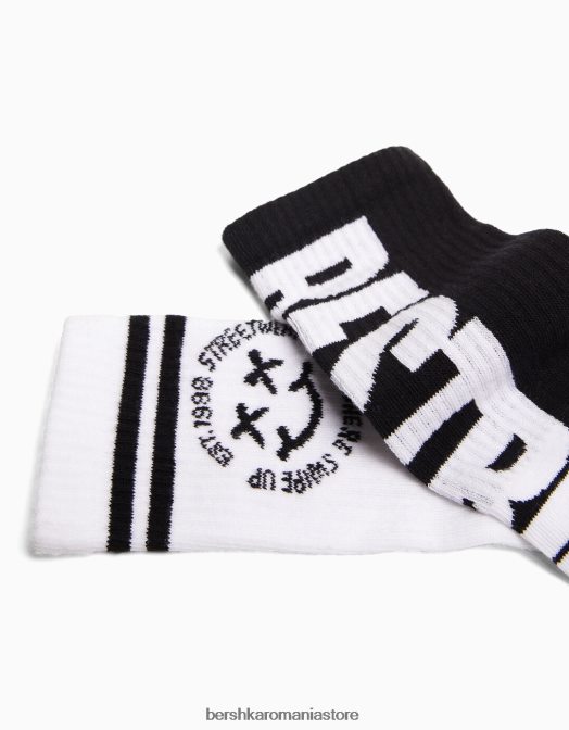 Bershka bărbați set de 3 ciorapi imprimati alb Z86D3427 accesorii