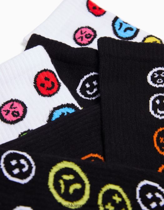 Bershka bărbați set de 3 ciorapi imprimati negru Z86D3421 accesorii