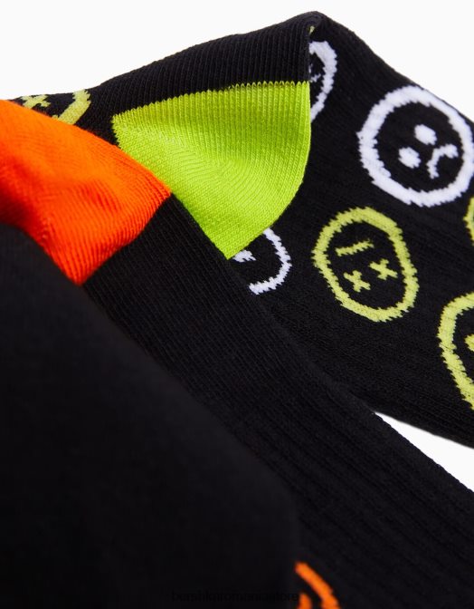 Bershka bărbați set de 3 ciorapi imprimati negru Z86D3421 accesorii