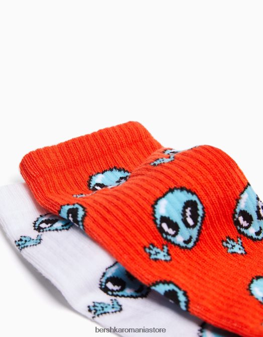 Bershka bărbați set de 3 ciorapi imprimati portocale Z86D3423 accesorii