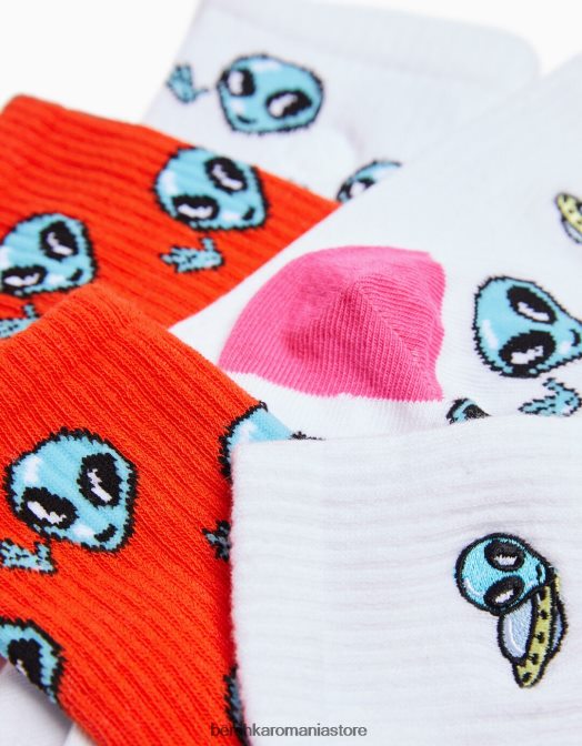 Bershka bărbați set de 3 ciorapi imprimati portocale Z86D3423 accesorii