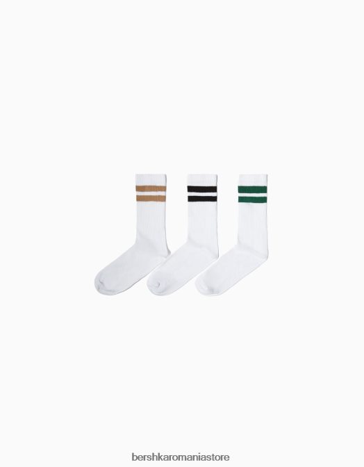 Bershka bărbați set de 3 perechi de sosete cu dungi alb Z86D3415 accesorii