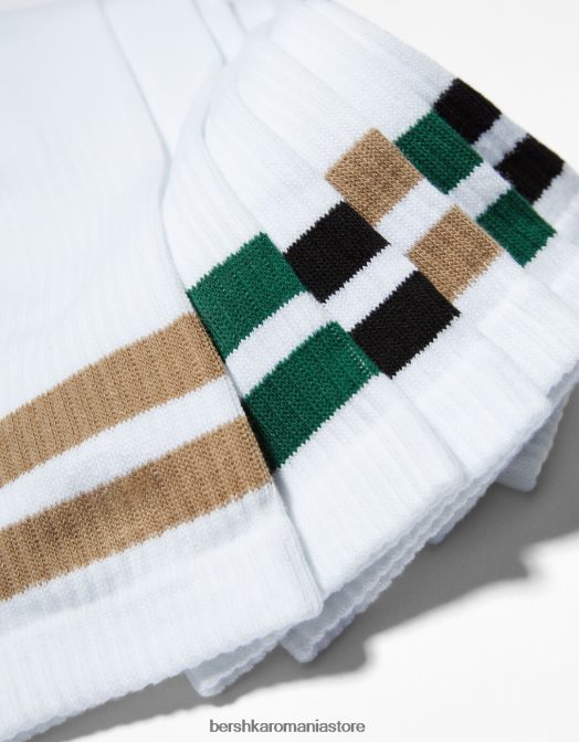 Bershka bărbați set de 3 perechi de sosete cu dungi alb Z86D3415 accesorii