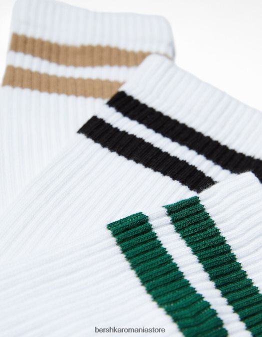 Bershka bărbați set de 3 perechi de sosete cu dungi alb Z86D3415 accesorii