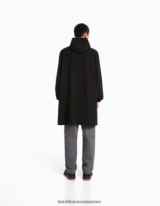Bershka bărbați parka oversize negru Z86D3066 îmbrăcăminte