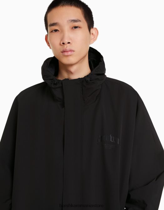 Bershka bărbați parka oversize negru Z86D3066 îmbrăcăminte