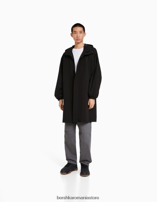 Bershka bărbați parka oversize negru Z86D3066 îmbrăcăminte