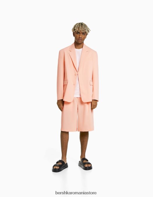 Bershka bărbați set blazer croit și bermudă roz Z86D3022 îmbrăcăminte