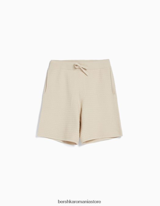 Bershka bărbați Set cămașă din tricot texturat și bermudă cremă Z86D3440 îmbrăcăminte