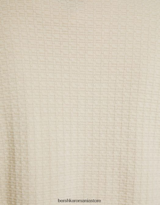 Bershka bărbați Set cămașă din tricot texturat și bermudă cremă Z86D3440 îmbrăcăminte