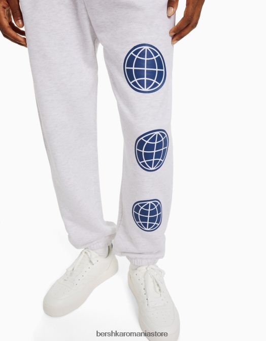 Bershka bărbați Set hanorac și pantaloni cu imprimeu de pluș gri Z86D3411 îmbrăcăminte