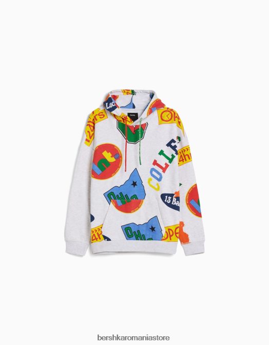 Bershka bărbați Set hanorac și pantaloni cu imprimeu de pluș gri Z86D3411 îmbrăcăminte