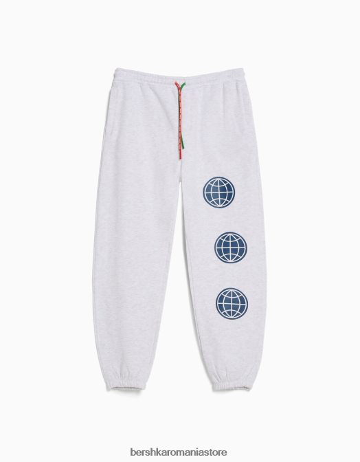 Bershka bărbați Set hanorac și pantaloni cu imprimeu de pluș gri Z86D3411 îmbrăcăminte