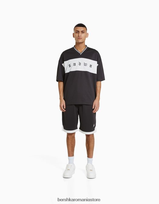 Bershka bărbați Set tricou din plasă și bermudă gri Z86D3410 îmbrăcăminte