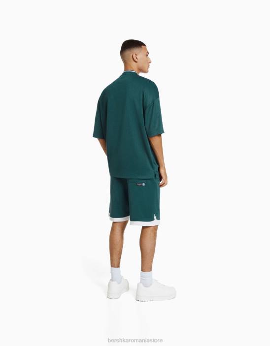Z86D3409 bărbați verde Set tricou din plasă și bermudă Bershka îmbrăcăminte