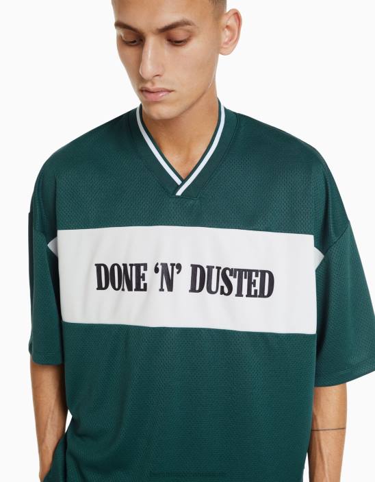 Z86D3409 bărbați verde Set tricou din plasă și bermudă Bershka îmbrăcăminte