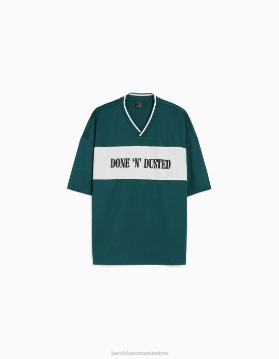 Z86D3409 bărbați verde Set tricou din plasă și bermudă Bershka îmbrăcăminte