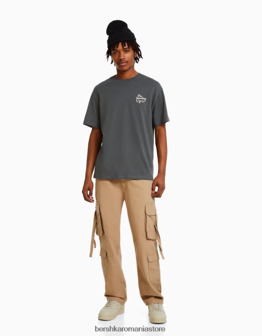 Bershka bărbați blugi cargo cu bretele cămilă Z86D3147 îmbrăcăminte