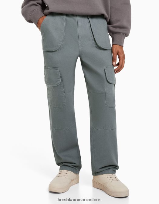Bershka bărbați blugi cargo cu buzunare multiple albastru Z86D3187 îmbrăcăminte